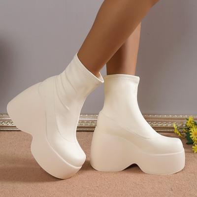 Autumn and Winter New Round Head Thick-soled Knight Boots Women's Small Slim Muffin Wedge Heel Long Martin Boots