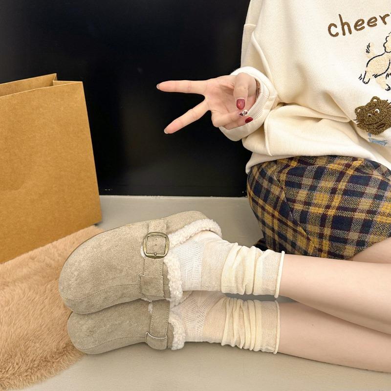 Thick-bottomed velvet bag head drag half slippers women's new autumn and winter versatile lazy Boken slippers tide