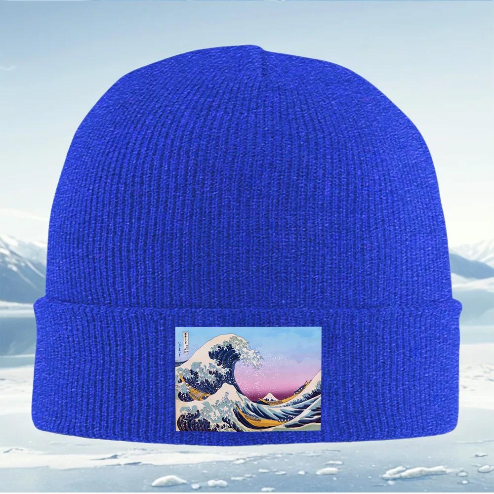 Wave Boats Mountain Sky Art Style Unisex Women Unisex Knitted Hat Beanie Pullover Cap Winter Thermal Warm Christmas Outdoor Cycling
