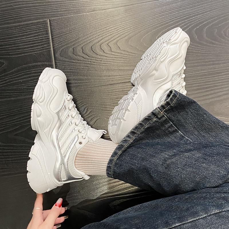 New White Dad Chunky Sneakers Casual Vulcanized Shoes Woman High Platform Sneakers Lace Up White Sneakers Women Zapatillas