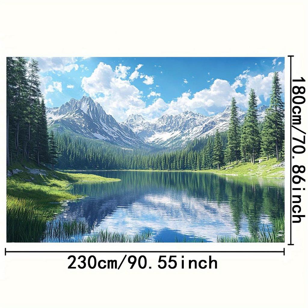 1 Piece of Snow Capped Mountain Pine Forest Lake Scenery Background Cloth No Power Required Suitable for Various Parties