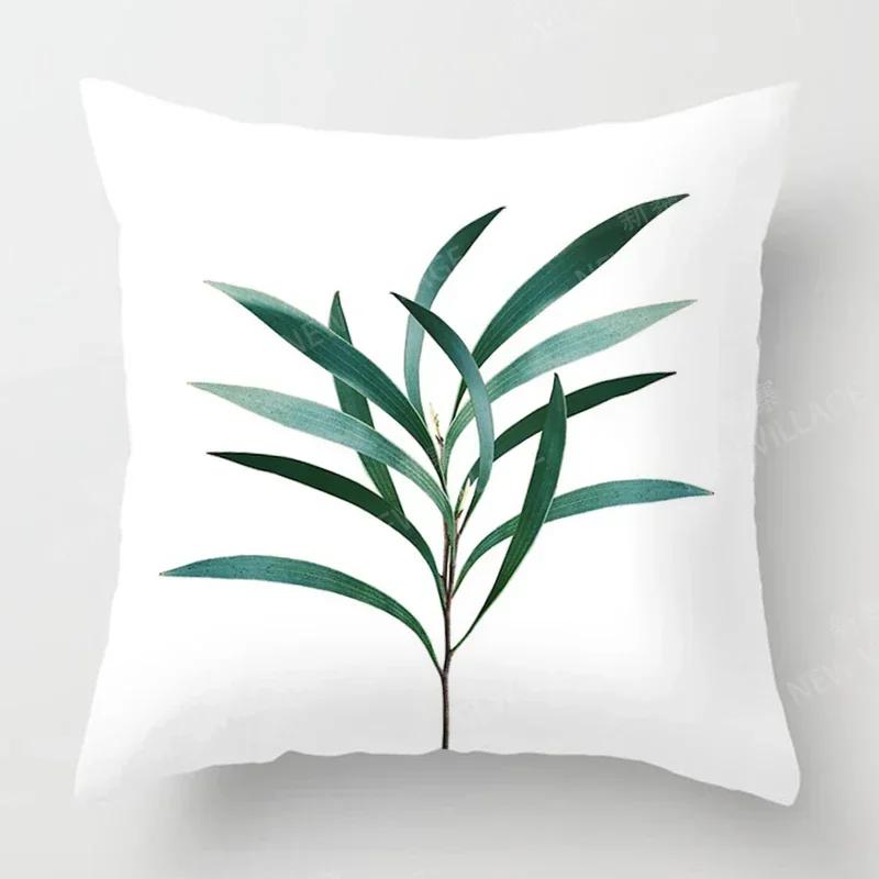 Nordic Fall Home Decor Autumn Throw Pillow Case Sofa Cushion Cover Modern Leaf Plant Green