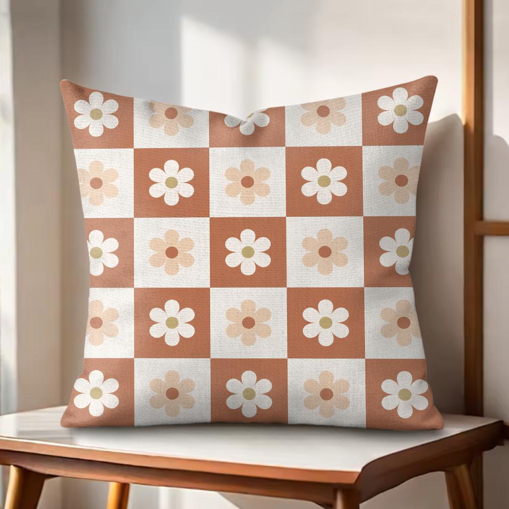 Retro Geometry Floral Cushion Cover Natural Linen Organic Fabric DoubleSided Printing Couch Pillow Covers Home Decor