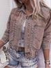 Damen Übergroße Nieten Denim Jacke - Langarm, Revers, Kurz, Bunte Oberbekleidung