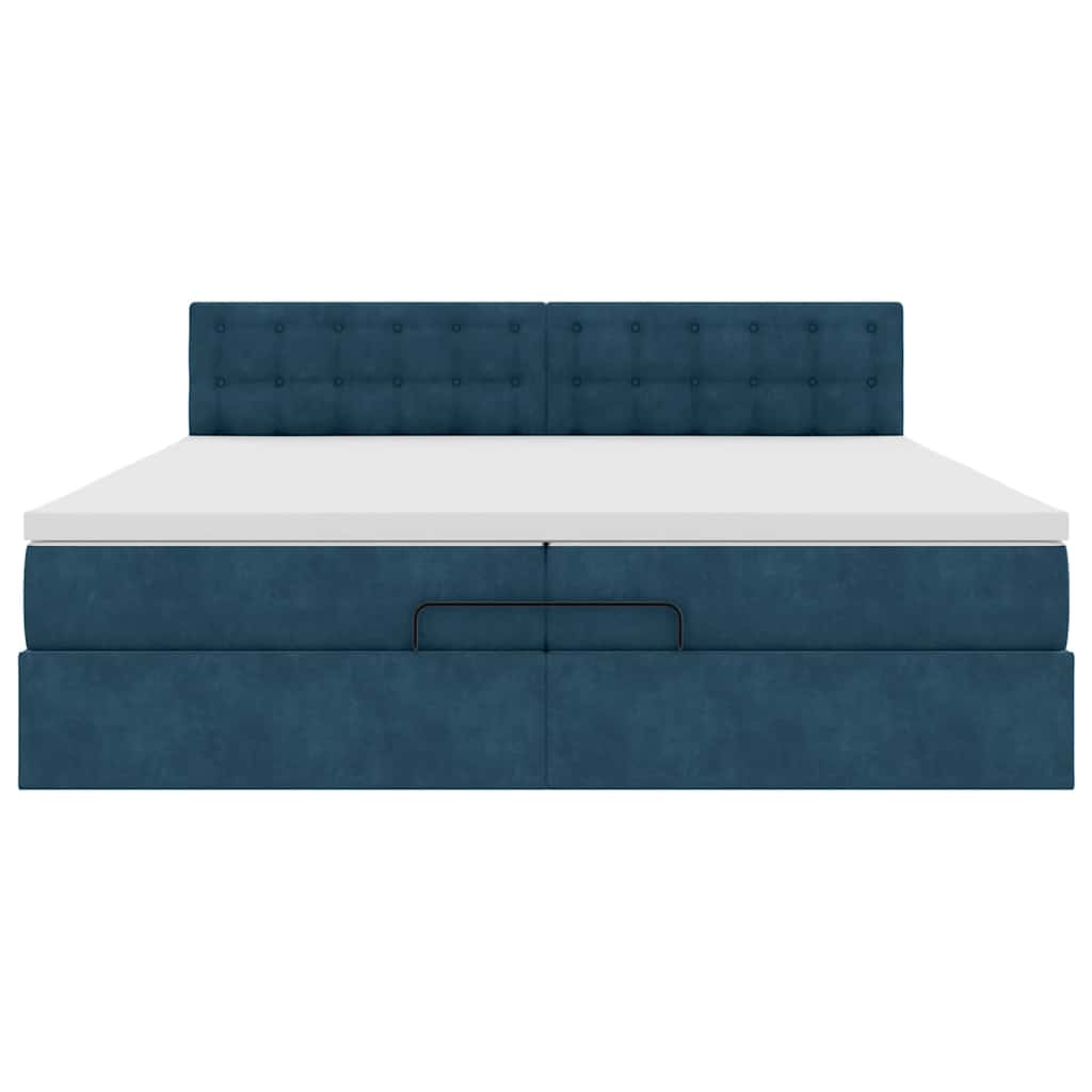 Ottoman Bed with Mattresses & LED Lighting Dark Blue 200x200 cm Velvet