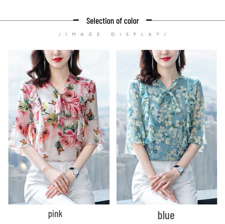 2021 Floral Chiffon Short-Sleeve Top: Slimming, Age-Reducing Style for Women
