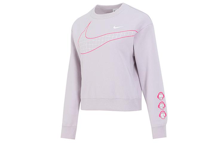 Nike W Nsw Gc Crew Flc Mesh Logo Print Sports Crew Neck Pullover Thickened And Fleece Lined Sweatshirt Winter Women s DO6955-561 M