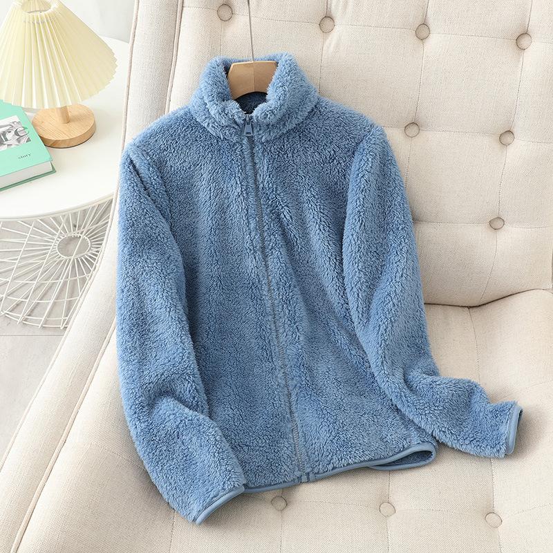 Homewear plush jacket women's autumn and winter outer wear zipper fleece thickened double-sided coral fleece stand-up collar sweater women