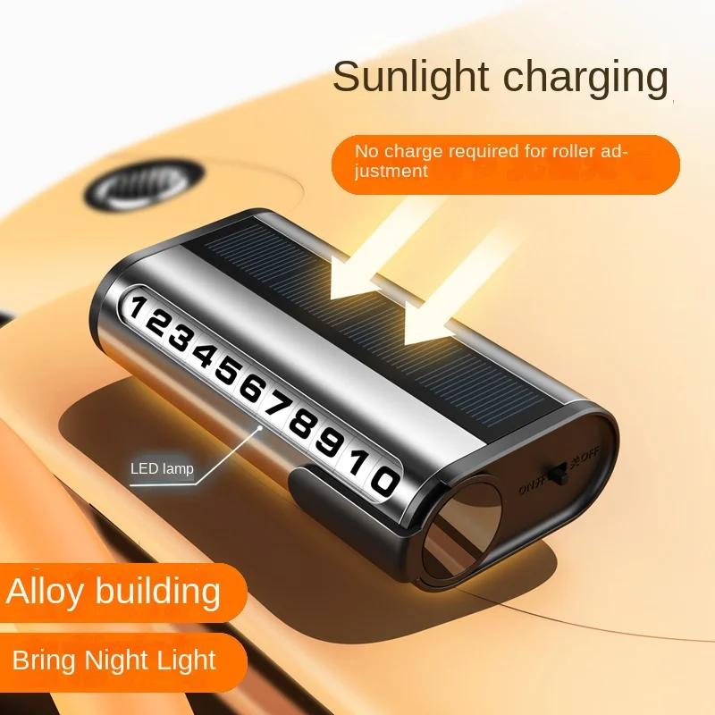 Bilparkeringsnummerskilt Lysende Bilparkeringskort Solar Lading Midlertidig Stopp Telefonnummerkort For Bildekorasjon Tilbehør