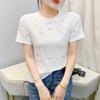 Summer New Fashion Women 100% Cotton Beading Butterfly Designer T-Shirts Short Sleeve Tees Casual Female Tops Shirts