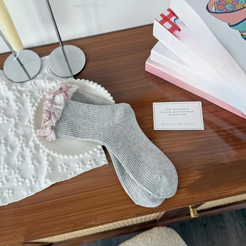 Women's Summer Thin Style Solid Color Twist Lace Bow In The Tube Pile Socks