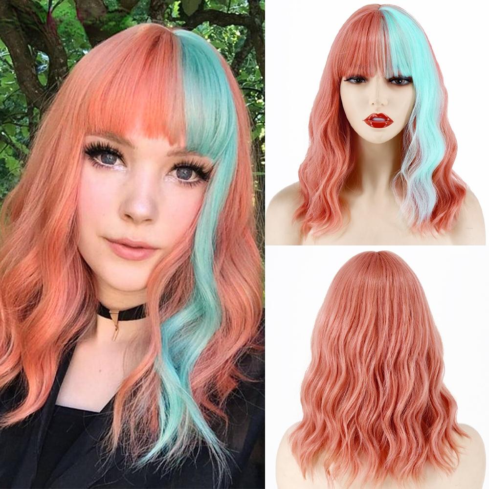 MERISIHAIR Korte platina Bob syntetiske parykker Blond Ombre Bølget parykk Mørke røtter med smell for kvinner Daglig slitasje