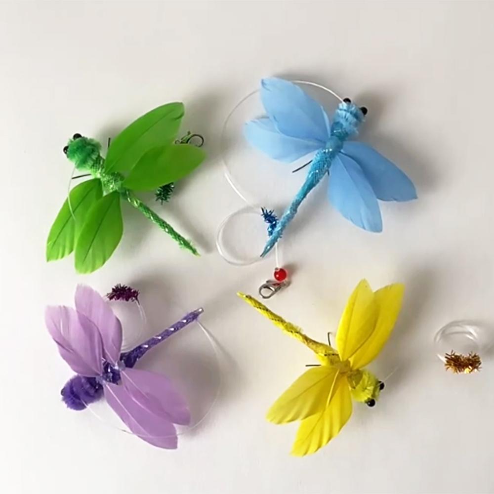 10pcs Random Mix Feather Dragonfly Replacement Head Cat Teaser Stick Change Heads Toys Pet Supplies
