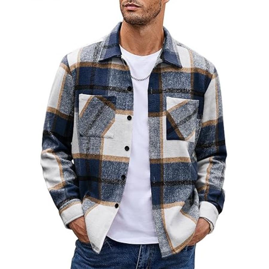 Nová podzimní zima tlustá flanelová kostkovaná košile pro muže přes bundu Muži ležérní klasické pánské košile s dvojitými kapsami
