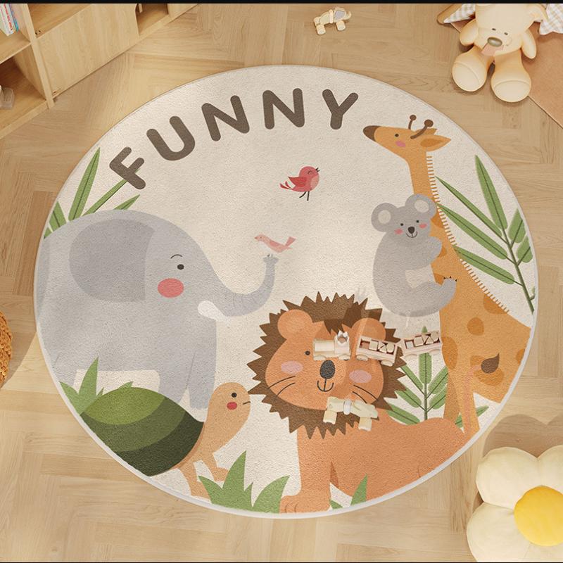 Cartoon Style Bedroom Decor Lion Pattern Carpet Cute Round Rugs for Living Room Plush Bedside Rug Fluffy Soft Floor Mat