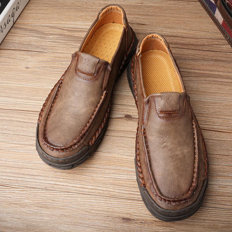 Retro Cow Leather Shoes Men Loafers Handmade Casual Leather Shoes Moccasins Men Flats Shoes