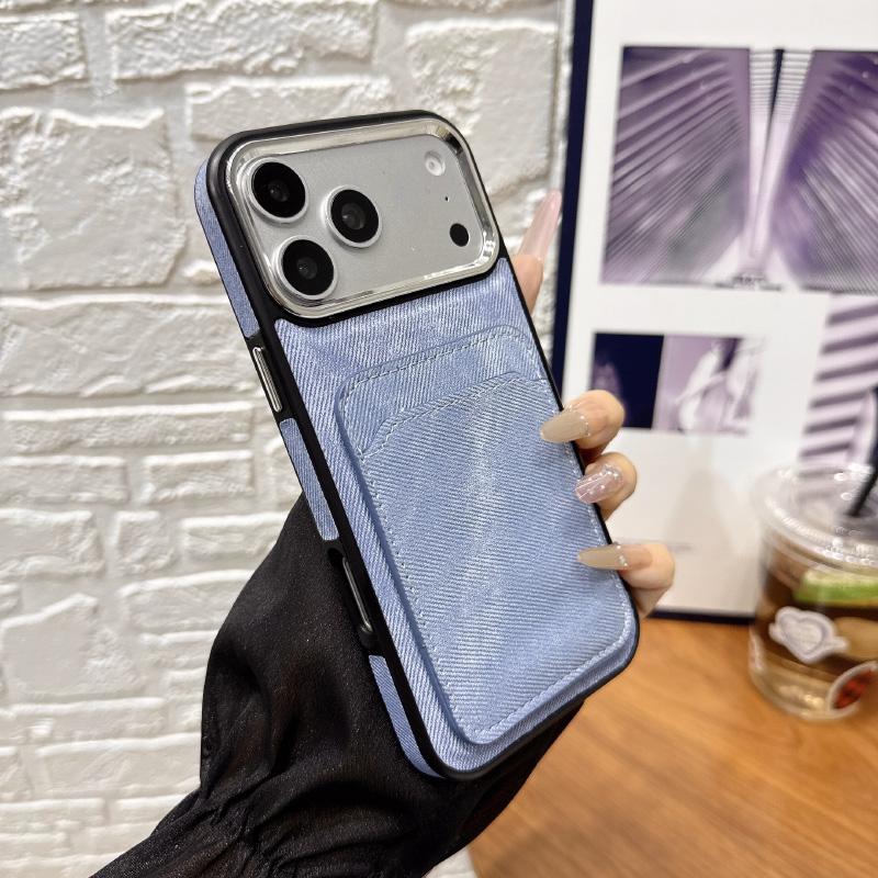 New Soft TPU Denim Wallet Card Slot Bumper Phone Case For iPhone 17 Pro Max 15 14 12 13 16 Pro Max Anti Slip Border Back Cover