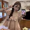 French Fashion Ruffled Bow Doll Shirt for Women - Summer 2026 Short Sleeve Lace-up Top