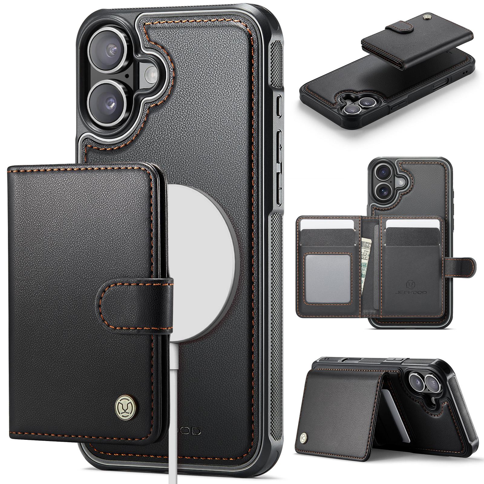 

For iPhone 17 Case JEEHOOD J09 RFID Blocking Card Holder Leather Back Phone Cover Compatible with MagSafe