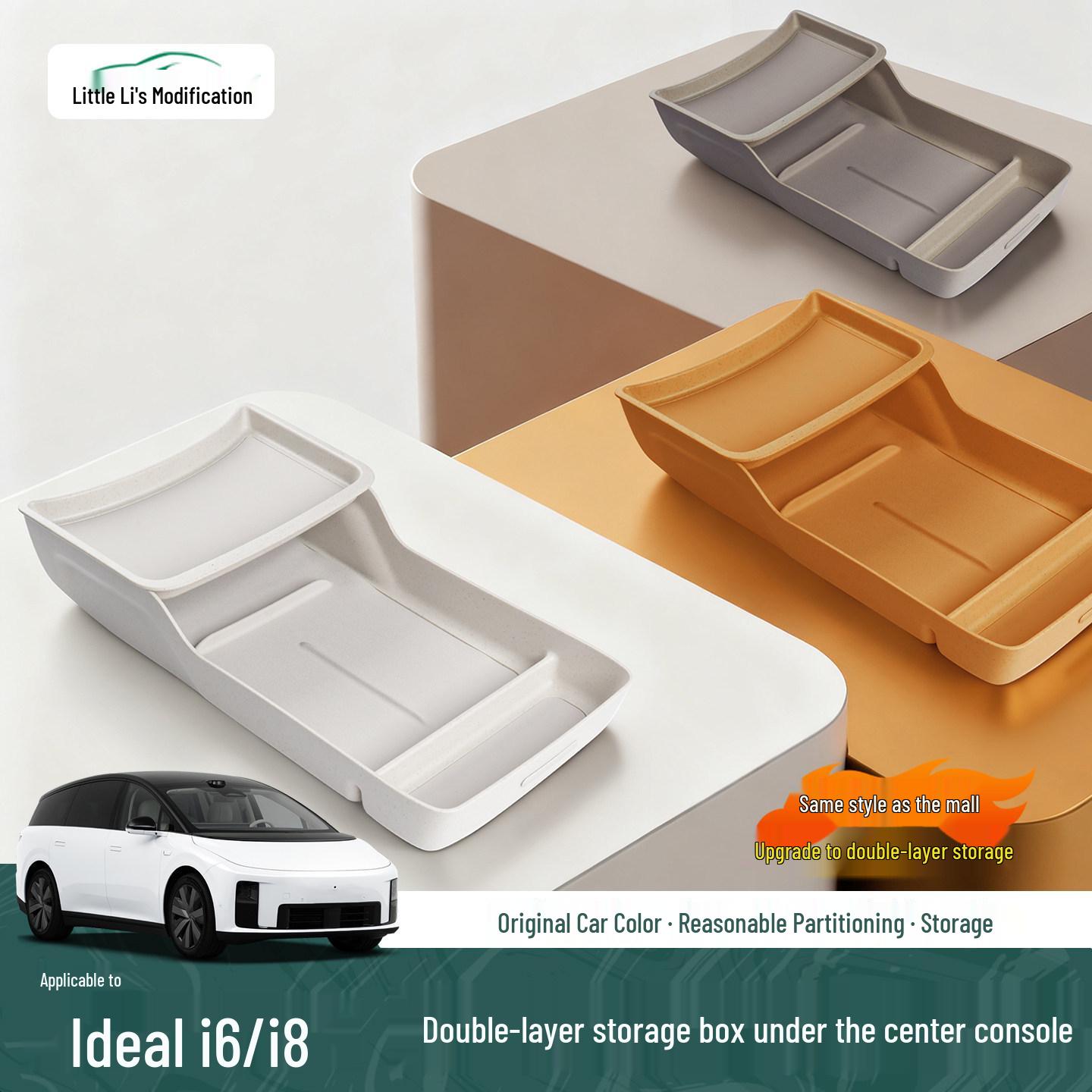 Ideal i6i8 Center Console Lower Storage Box - Car Interior Accessory i6 - Armrest Box Silicone Storage Gray Brown