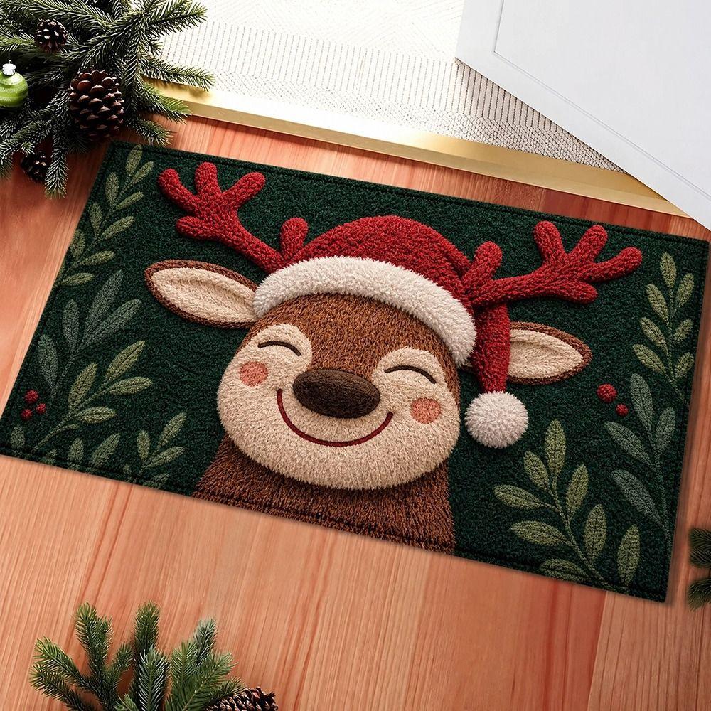 Santa Claus Design Bathroom Mat Water-absorbing Anti-slip Pad Door Carpet Christmas Season