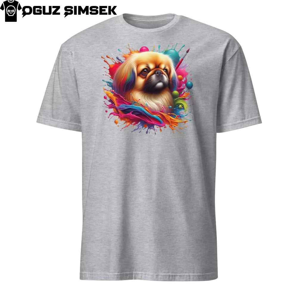 Colorful Pekingese Dog Unisex T-Shirt | Unique Design with Vibrant Splashes