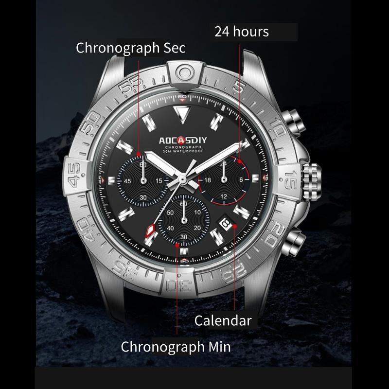 Business Watches For Men Chronograph Waterproof Wristwatch Quartz Multifunctional Stainless Steel Watch Gift