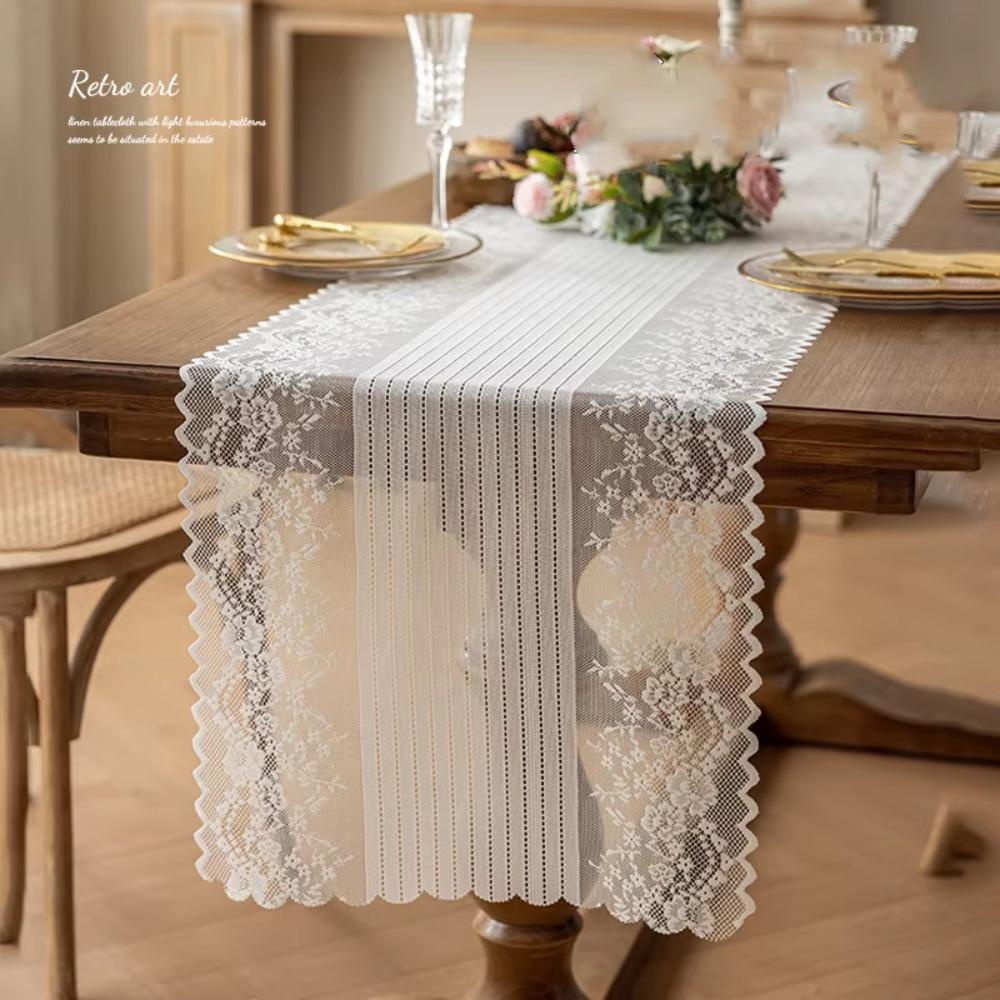 Lace Table Runner Solid Color Tableware Mat Rustic Table Cloth  Wedding Party
