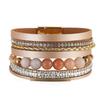 Bohemian Retro Multilayer Women Glass Drill Leather Magnetic Buckle Bracelet