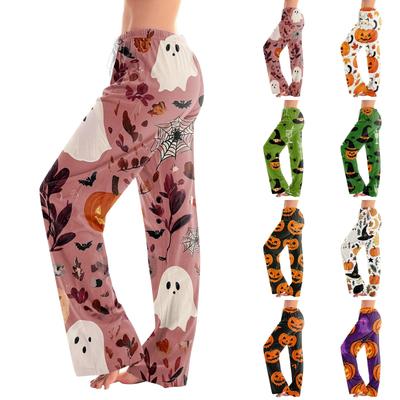 Women's Halloween Print Lounge Pants Drawstring Waist Casual Sleepwear Soft Fabric Relaxed Fit Pajama Bottoms for Home Use