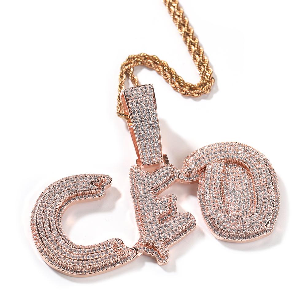 THE BLING KING Vlastní tučné štětcové písmeno Jméno Přívěsek Náhrdelník Mikro Dlážděný Zirkoniový Řetízek Hip Hop Šperky