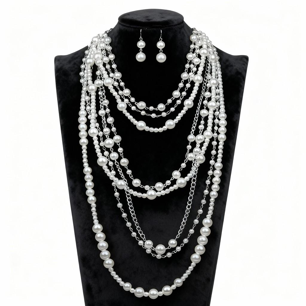 Fashionable Womens Pearl Necklace And Earring Collection With Multilayer Design For Office And Casual Wear