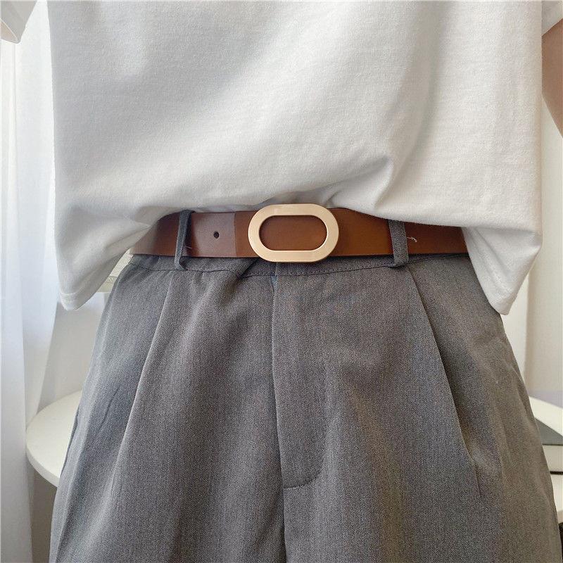 

Современные женские джинсовые брюки с овальной пряжкой и стильным ремнем элегантных цветов Gold Oval Brown