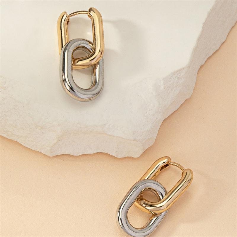 Retro Double Loop Design Drop Earrings Gold Color Geometric Round Hoop Earrings for Women Girls Punk Hip Hop Fashion Jewelry