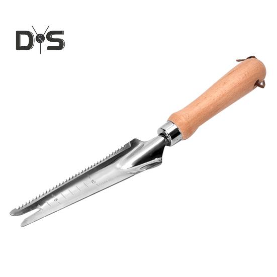 

Садовый совок 5 в 1 из нержавеющей стали для удаления сорняков с деревянной ручкой, многофункциональный ручной совок для легкого удаления сорняков, посадки и пересадки 1pc