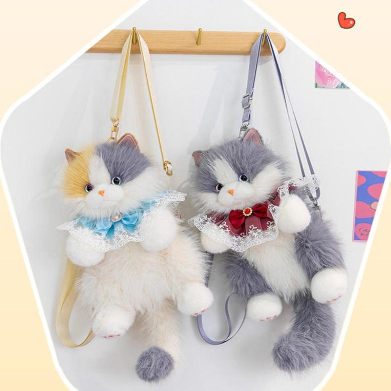 1Pcs Women Bow Cat Plush Bags Cute Realistic Ragdoll Backpacks Small Capacity Daypacks Lolita Personalized Gifts For Girls