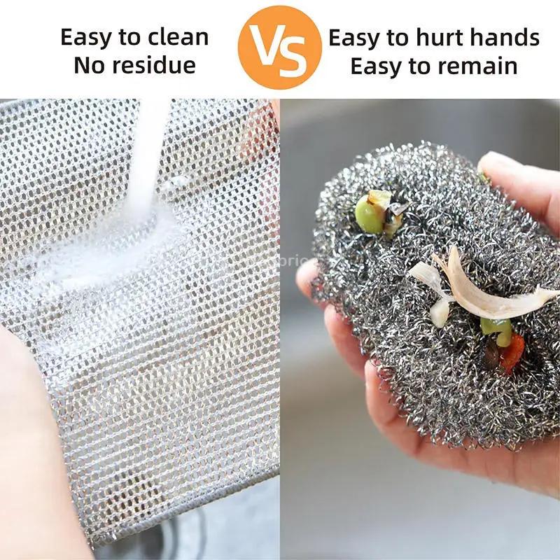 Double Sided Iron Scrubber Stick Scraper Magic Cleaning Cloth Dish Washing Towel Metallic Silver Steel Wire Rags Wipes 1-20pcs