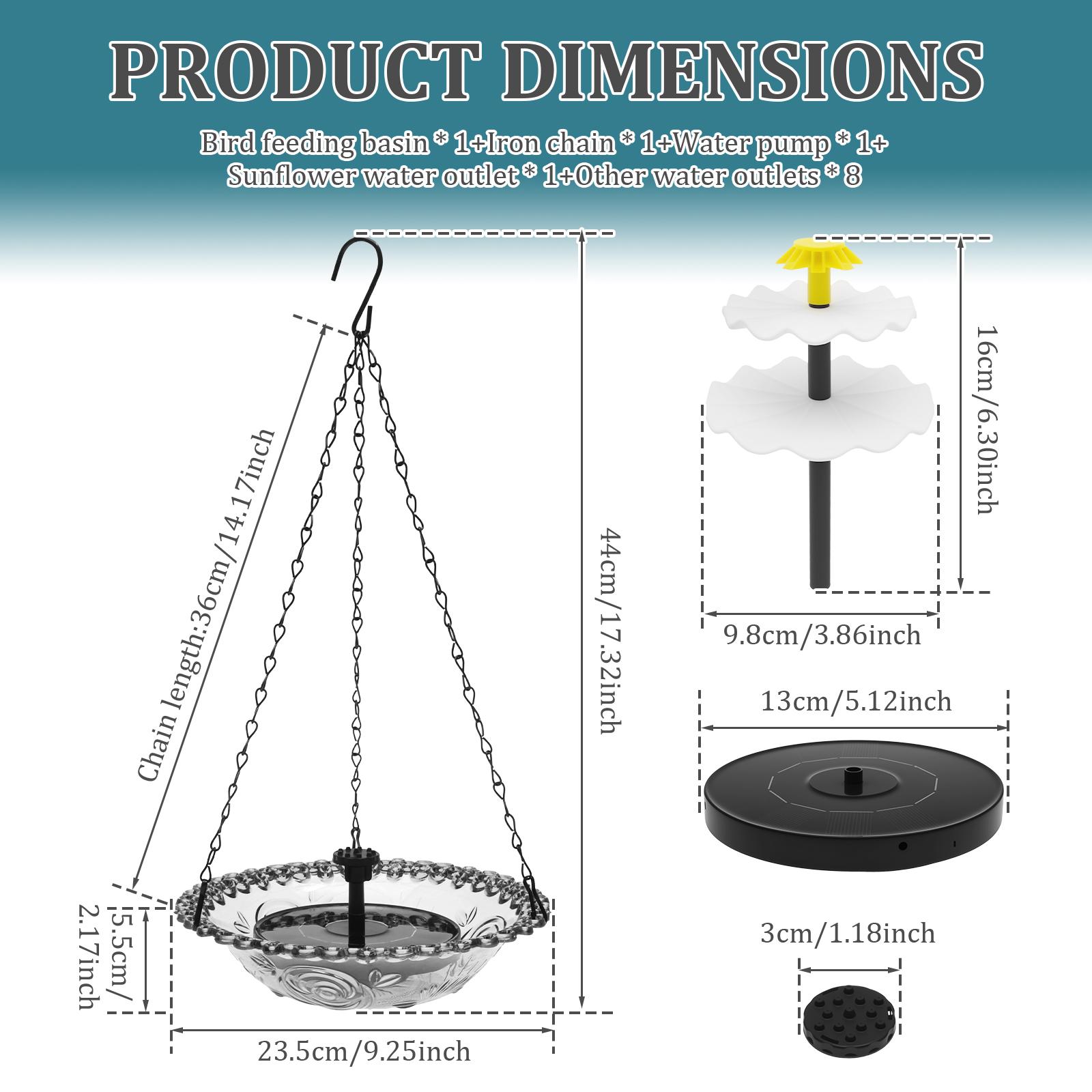 

Hanging Bird Bath Garden Bird Feeder Outdoor Bath Tray with Solar Fountain Decorative Hummingbird Water Drinker Pet Supplies