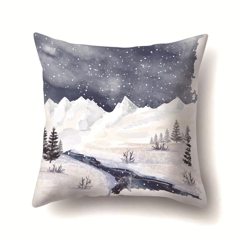 45x45cm Cartoon Fawn Snow Scene Pillow Cover Living Room Sofa Office Seat Car Waist Cushion Cushion Cover Home Decoration