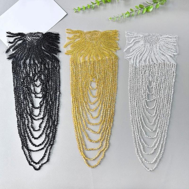 Pair Of Glittering Sequins And Beads Fringe Trim For Shoulder Embellishment Comfortable Wear In Event Craft Decoration