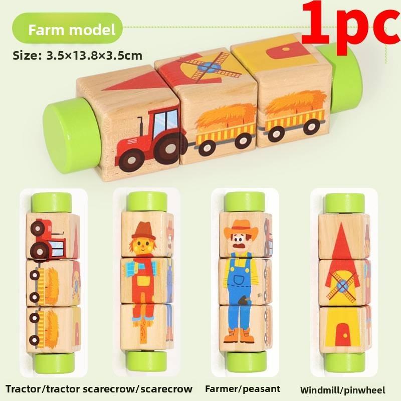 Wooden Baby Toddler Rotating Puzzle Animal Recognition Educational Toy For Early Learning