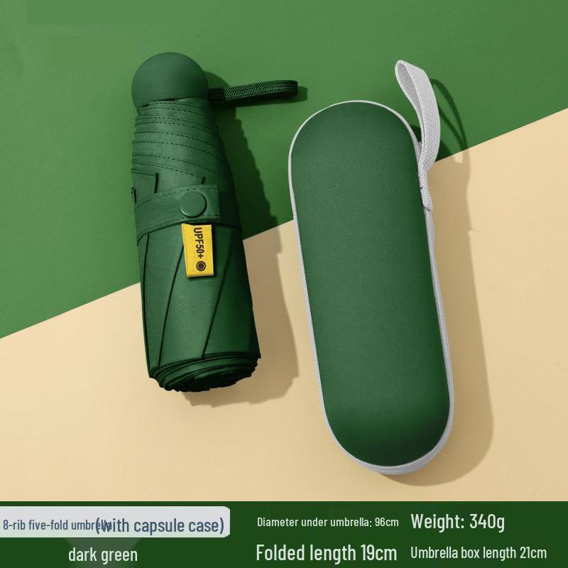 Women's Dual-Use Mini Umbrella: Compact Five-Fold Design, Thickened Fabric, Black Glue for UV Protection, Custom Logo Option