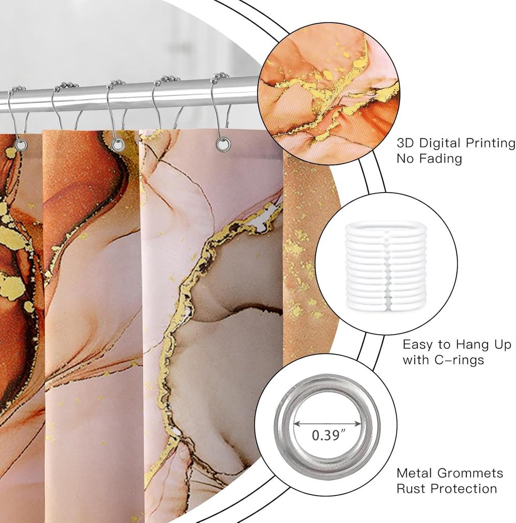 Set Cortină de Duș de Baie Marmură de Lux 4 Bucăți 15 Stiluri Cortină de Baie cu 12 Cârlige Covoare Antiderapante Covoraș pentru Capacul Toaletei Partiție de Baie