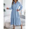 Women's Long Skirt Lapel Casual Loose Long Sleeve Ruffle Shirt Dress Fashion Dresses