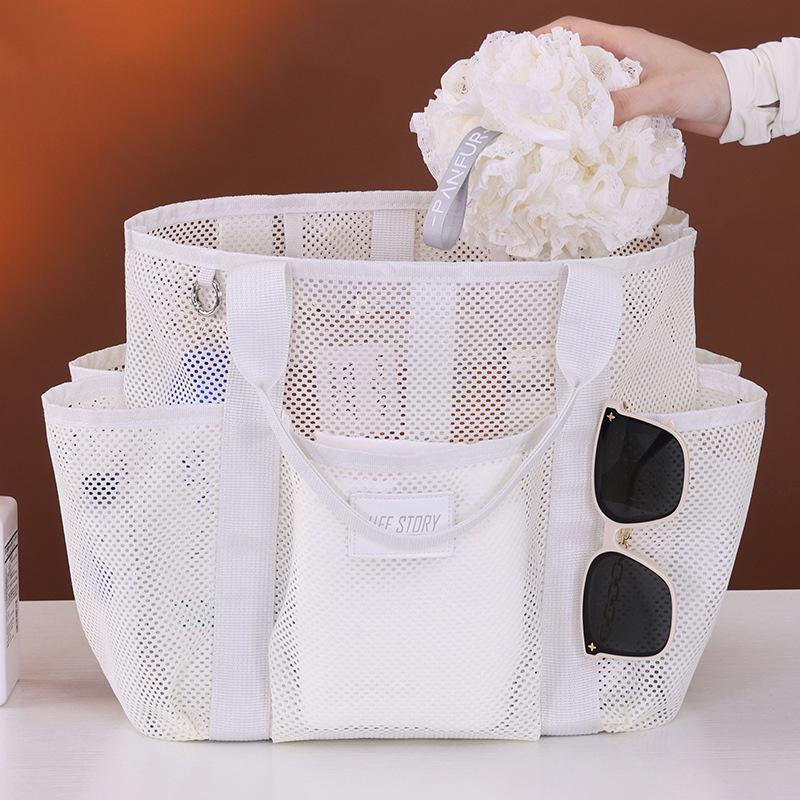 1pc Large Capacity Mesh Beach Bag Multi-pocket Foldable Toiletries Storage Bag Portable Home Swimming Bag Vacation Essentials