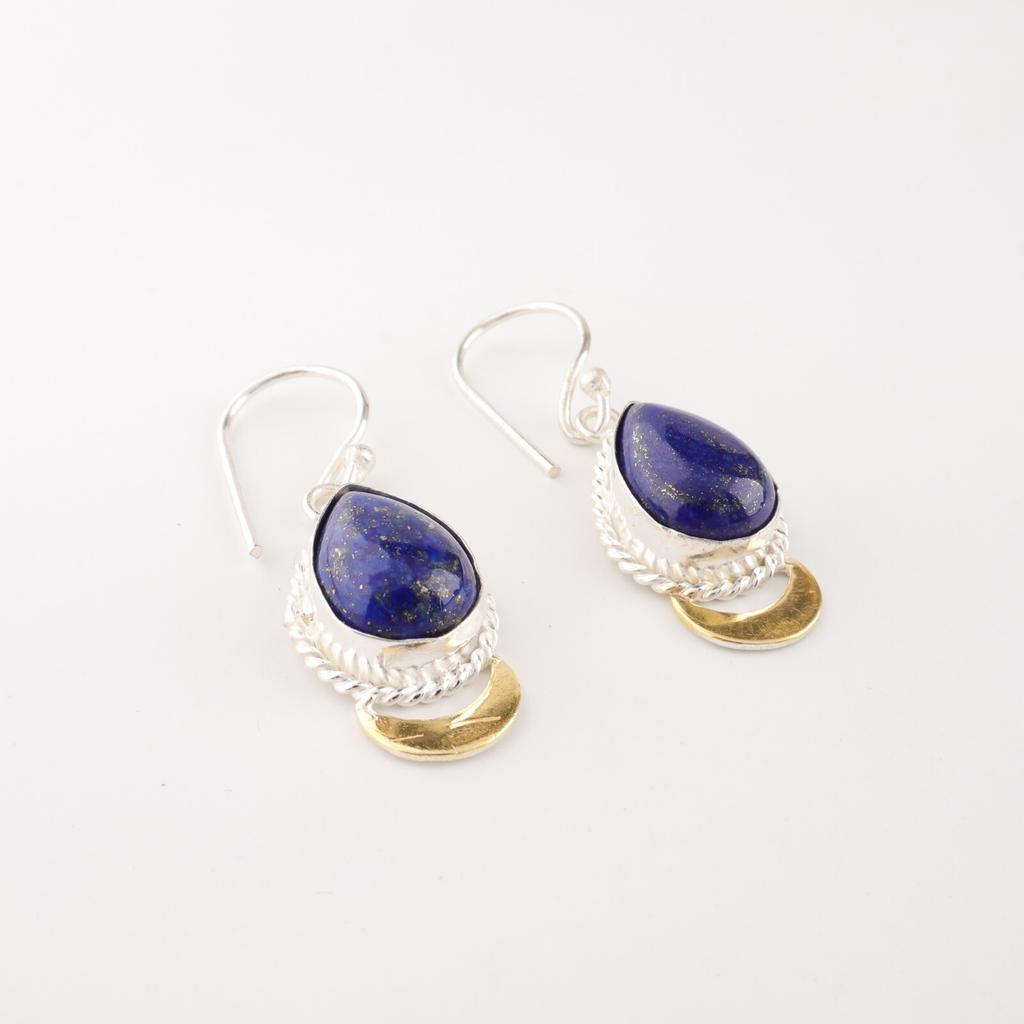 Natural Lapis Lazuli Gemstone925 Sterling Silver Jewelry Handmade Earrings 1.5" EE-162-26