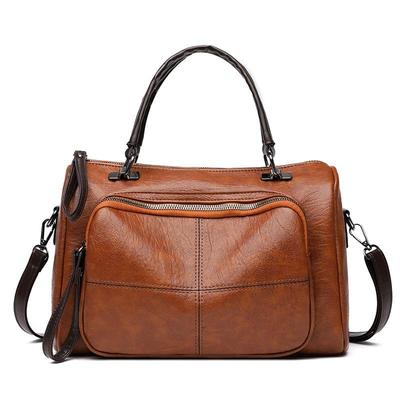 Ombro feminino retrô de grande capacidade Bolsa Soft Couro PU Casual Boston Design Crossbody Bolsa