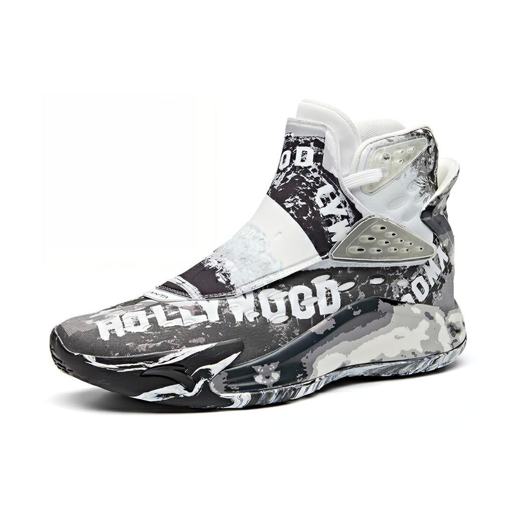 Anta KT5 Leather Cushioning Slip Resistant Abrasion Resistant High Top Basketball Shoes Men's Black White 112011101-14