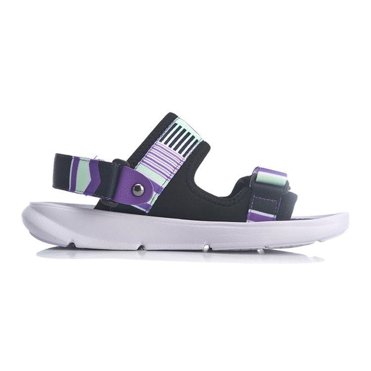 Li Ning Lightweight Comfortable One-Strap Two-Way Flat Sports Sandals Kids Sandals Black Purple YKUQ016-9
