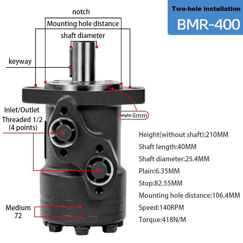 High Torque Hydraulic BMR Motor 315 Low Speed Hydraulic Drive Motor Durable 400 2-hole 4-hole Hydraulic High Speed Cycloid Drive